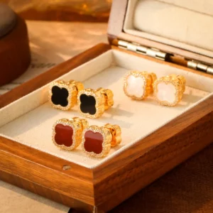 clover micro pavé zircon stud earrings – elegant luxury style
