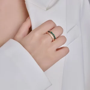 gold plated copper bamboo zircon open ring – elegant minimalist finger jewelry
