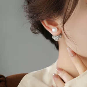 front & back crown pearl style stud earrings – french elegant statement jewelry