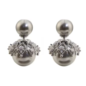 front & back crown pearl style stud earrings – french elegant statement jewelry