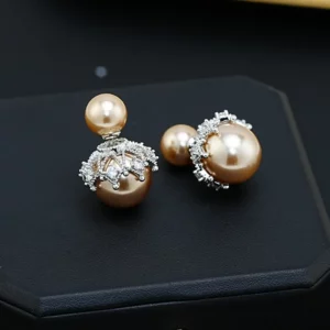 front & back crown pearl style stud earrings – french elegant statement jewelry