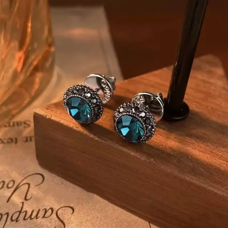 vintage dark blue zircon stud earrings – elegant statement jewelry
