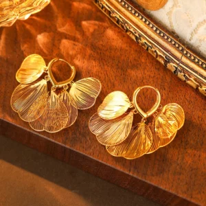 vintage hollow leaf earrings – french elegant statement jewelry