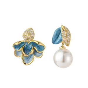 enamel petal pearl style stud earrings – french vintage court elegance