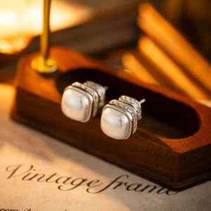 cube pearl style stud earrings – minimal luxe micro set jewelry