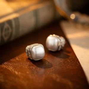 cube pearl style stud earrings – minimal luxe micro set jewelry
