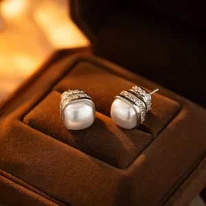 cube pearl style stud earrings – minimal luxe micro set jewelry