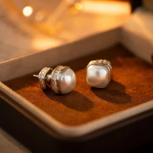 cube pearl style stud earrings – minimal luxe micro set jewelry