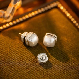 cube pearl style stud earrings – minimal luxe micro set jewelry