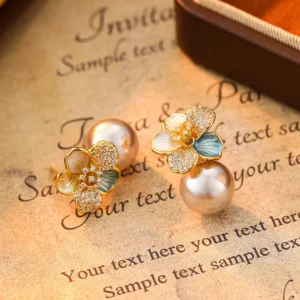 flower pearl style drop earrings – french elegant designer jewelry