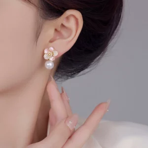 flower pearl style drop earrings – french elegant designer jewelry