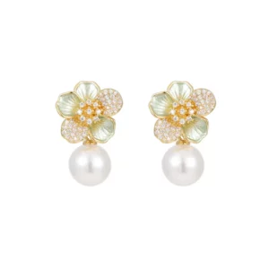 flower pearl style drop earrings – french elegant designer jewelry