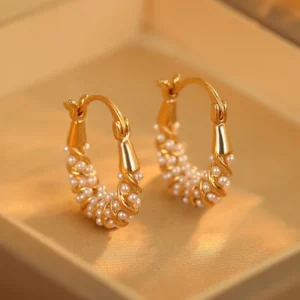 twisted pearl style huggie earrings – french vintage elegant jewelry