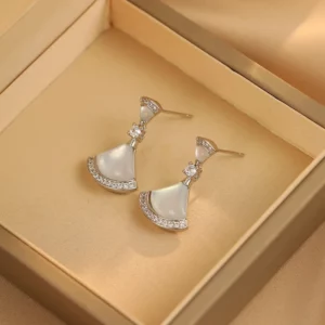 fan shaped mother of pearl stud earrings – elegant luxe jewelry