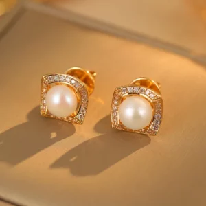 square freshwater pearl stud earrings – minimal elegant jewelry
