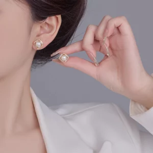 square freshwater pearl stud earrings – minimal elegant jewelry