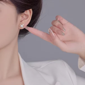 square freshwater pearl stud earrings – minimal elegant jewelry
