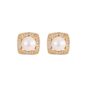 square freshwater pearl stud earrings – minimal elegant jewelry