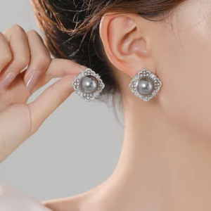 vintage pearl pavé stud earrings – chic elegant everyday jewelry