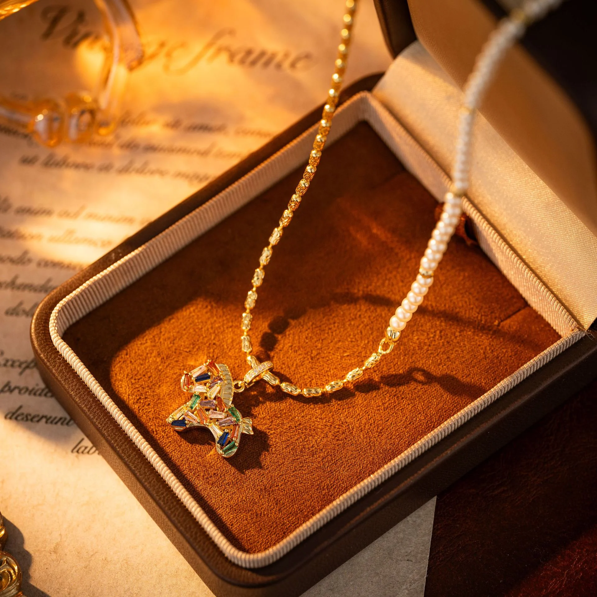 colorful horse pendant necklace with zircon & pearl beads – chic statement jewelry