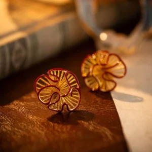 sculpted hollow flower stud earrings with enamel finish – modern chic jewelry