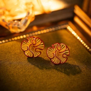 sculpted hollow flower stud earrings with enamel finish – modern chic jewelry