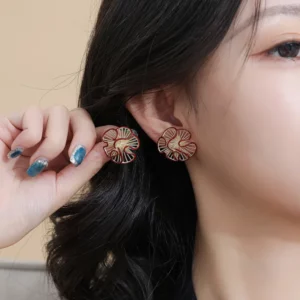 sculpted hollow flower stud earrings with enamel finish – modern chic jewelry