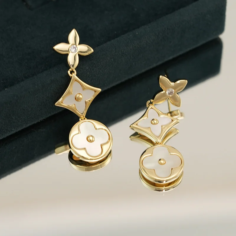 four leaf flower drop earrings – french chic designer style jewelry