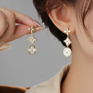 four leaf flower drop earrings – french chic designer style jewelry