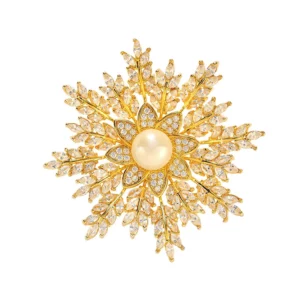 snowflake brooch with zircon & pearl accents – elegant fashion accessory