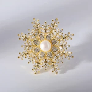 snowflake brooch with zircon & pearl accents – elegant fashion accessory