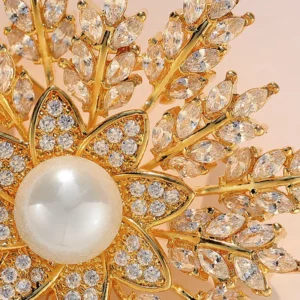 snowflake brooch with zircon & pearl accents – elegant fashion accessory
