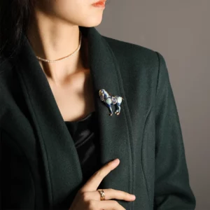 blue horse brooch with crystal accents – animal inspired statement pin