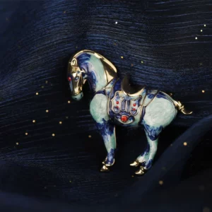 blue horse brooch with crystal accents – animal inspired statement pin