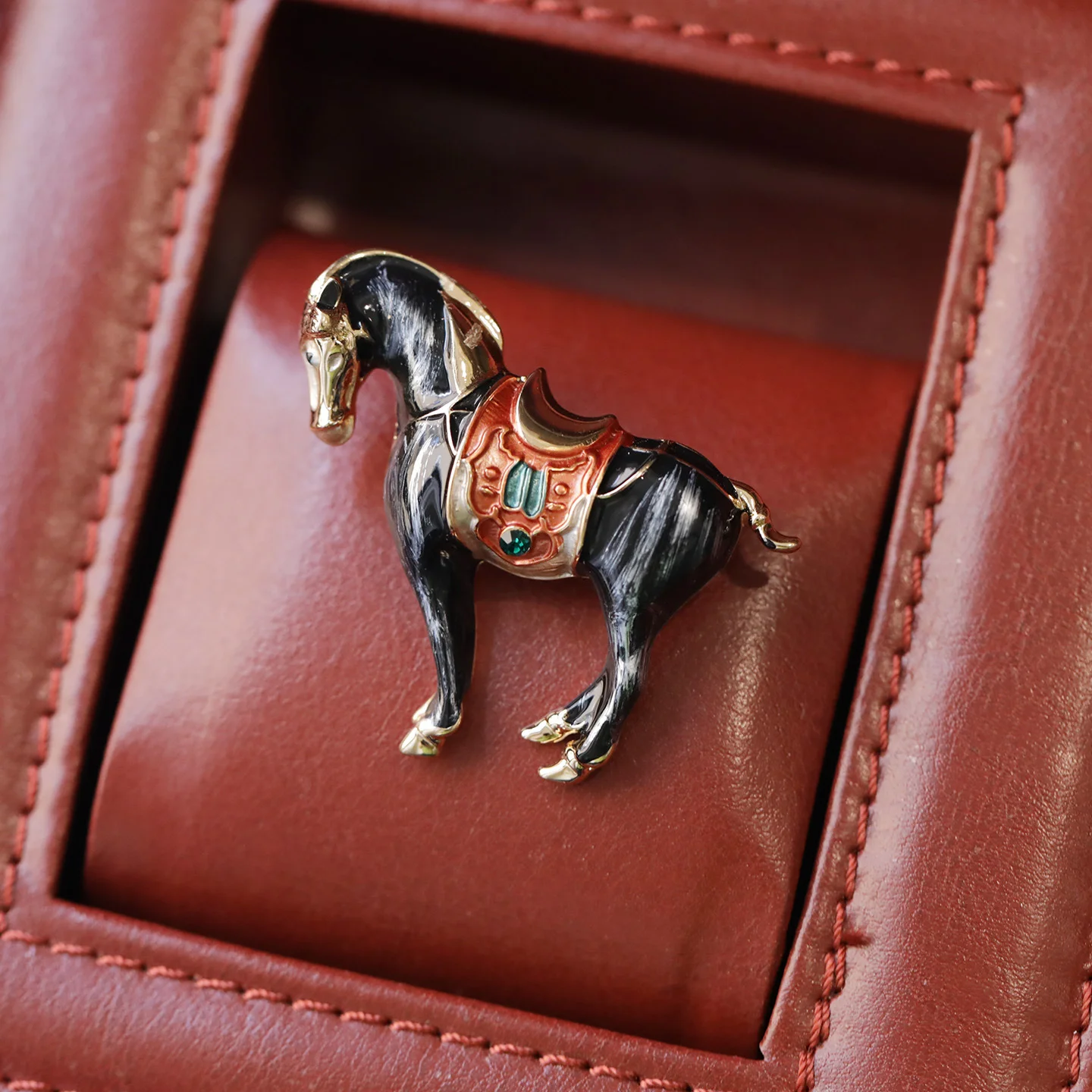 blue horse brooch with crystal accents – animal inspired statement pin