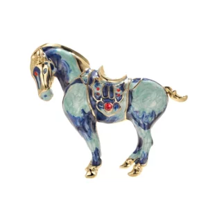blue horse brooch with crystal accents – animal inspired statement pin