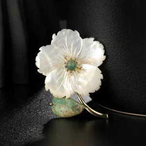 peach blossom brooch with mother of pearl accents – elegant floral pin