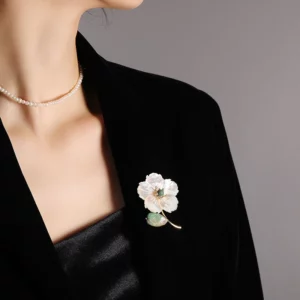 peach blossom brooch with mother of pearl accents – elegant floral pin