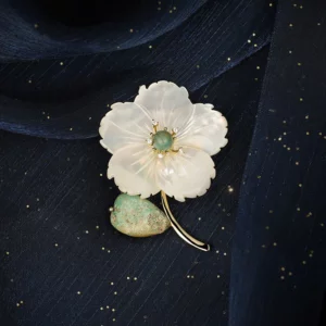 peach blossom brooch with mother of pearl accents – elegant floral pin