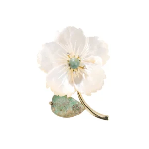 peach blossom brooch with mother of pearl accents – elegant floral pin