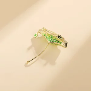 lotus leaf brooch with enamel finish & teardrop zircon – elegant fashion pin