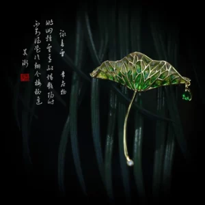 lotus leaf brooch with enamel finish & teardrop zircon – elegant fashion pin