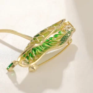lotus leaf brooch with enamel finish & teardrop zircon – elegant fashion pin