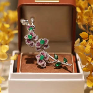 plum blossom brooch with agate & freshwater pearl – refined floral statement pin