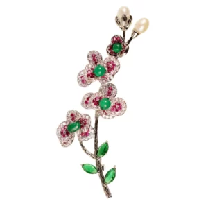 plum blossom brooch with agate & freshwater pearl – refined floral statement pin