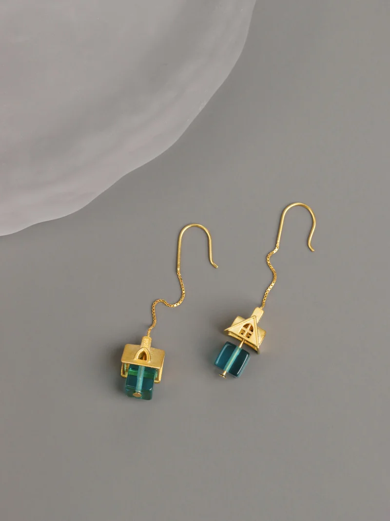 Fairytale House Earrings with Crystal Glass – Whimsical Silver Jewelry fairytale house earrings with crystal glass – whimsical silver jewelry