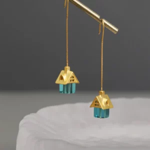 fairytale house earrings with crystal glass – whimsical silver jewelry