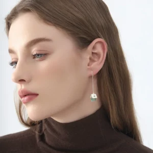 fairytale house earrings with crystal glass – whimsical silver jewelry