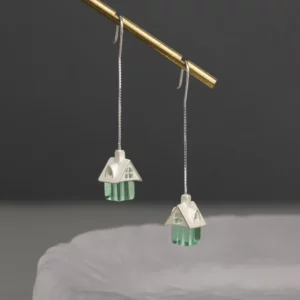 fairytale house earrings with crystal glass – whimsical silver jewelry