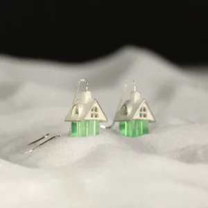 fairytale house earrings with crystal glass – whimsical silver jewelry